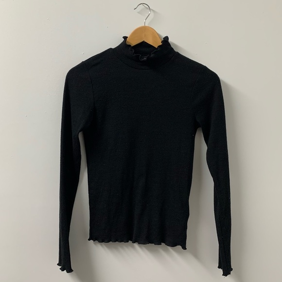 Topshop Black Ribbed Mockneck LS Tee - Picture 1 of 4